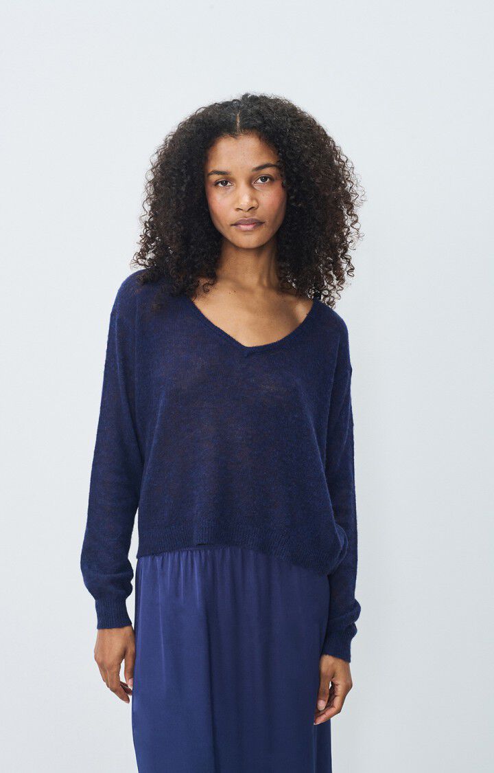 american vintage Pull femme Dumy - NAVY CHINE 52 Manches longues Bleu - E25