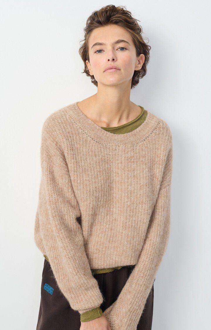 american vintage Pull femme East - BEIGE CHINE 48 Manches longues Beige - E25