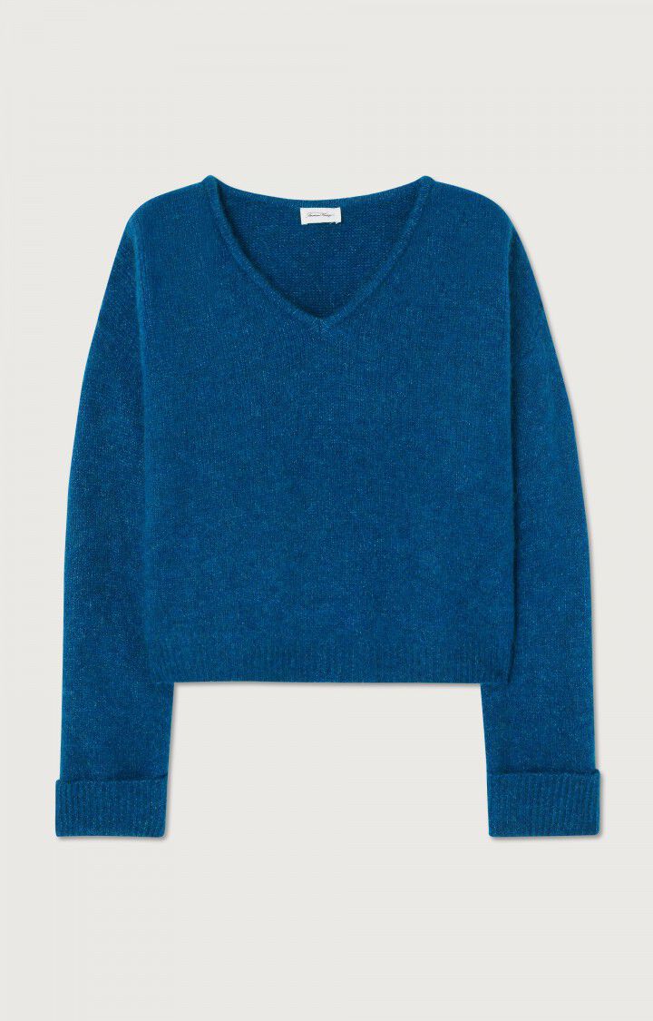 american vintage Pull femme East - BOURRASQUE CHINE 46 Manches longues Bleu - E23B