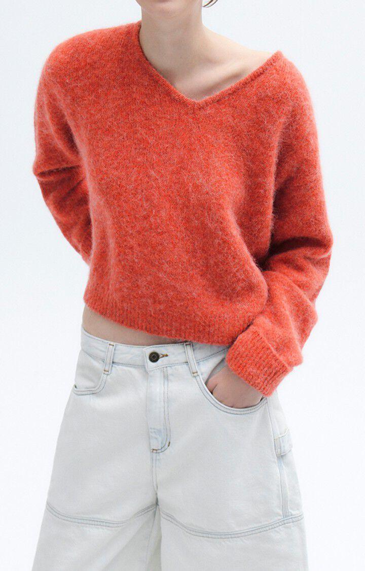 american vintage Pull femme East - CAPUCINE CHINE 46 Manches longues Rouge - E23