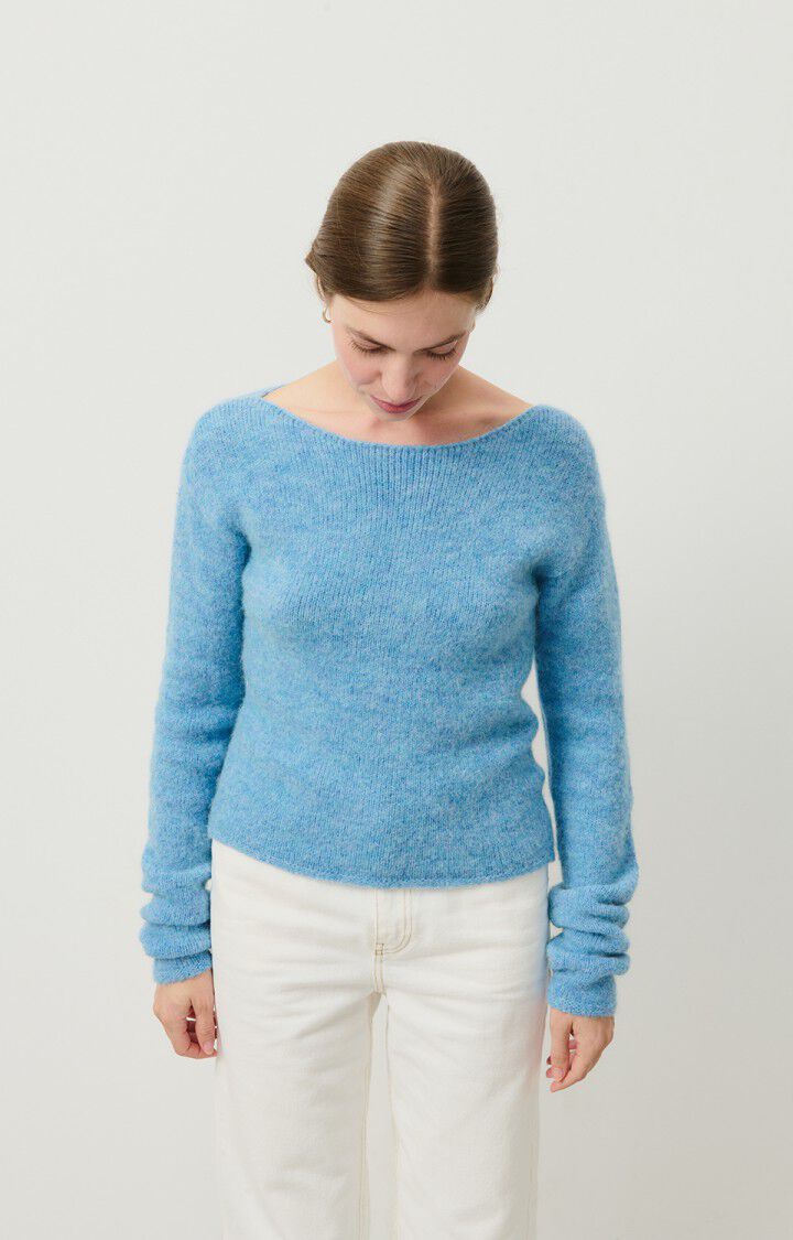 american vintage Pull femme East - CIEL CHINE 58 Manches longues Bleu - H24