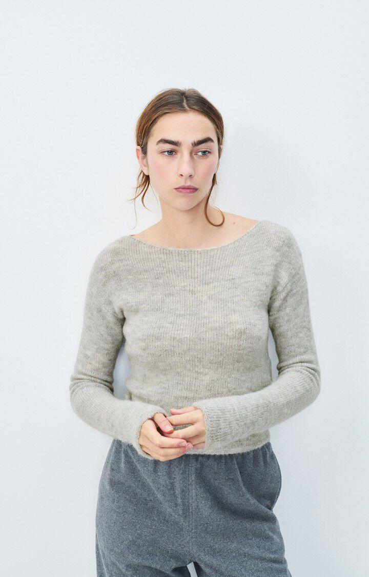 american vintage Pull femme East - GRIS CHINE 58 Manches longues Gris - H24