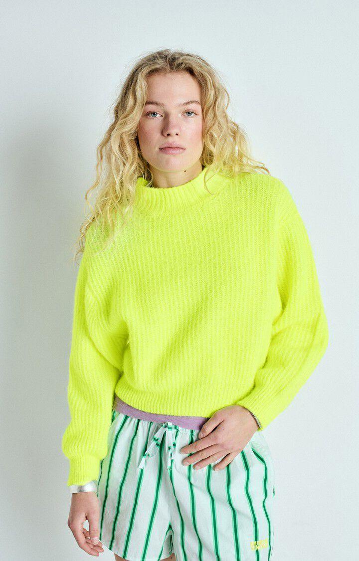 american vintage Pull femme East - JAUNE FLUO 48 Manches longues Jaune - E25