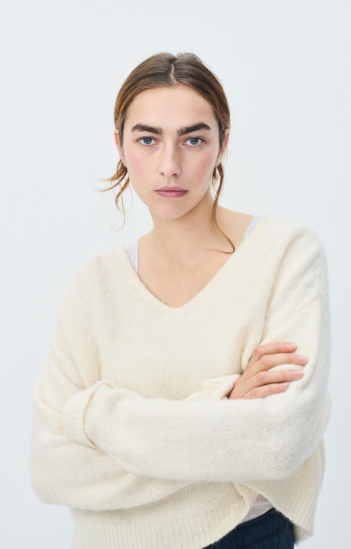 american vintage Pull femme East - NACRE CHINE 45 Manches longues Beige - E25