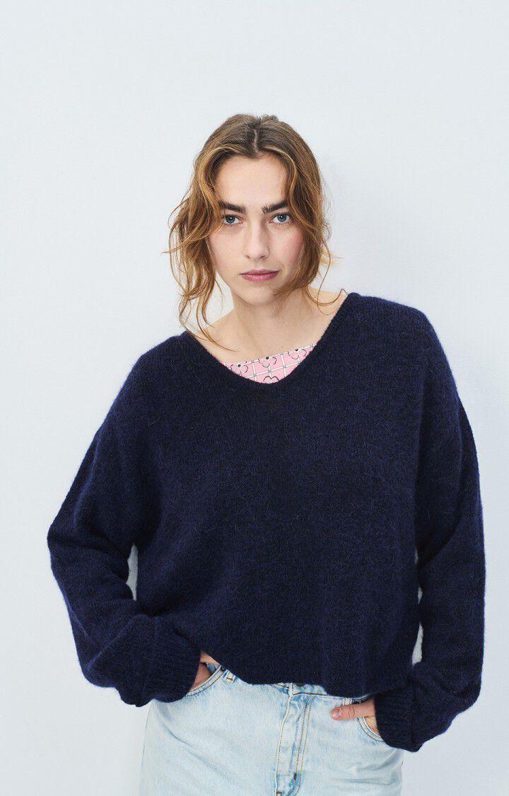 american vintage Pull femme East - NAVY CHINE 45 Manches longues Bleu - E25