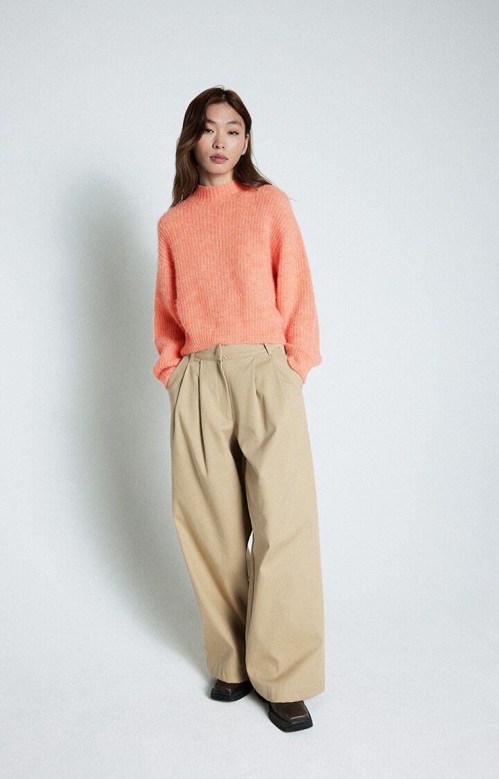 American Vintage Pull Femme East - PECHES BLANCHE CHINE 48 Manches Longues Rose - E25