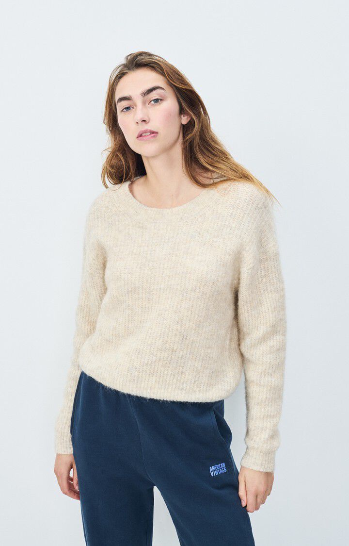 american vintage Pull femme East - POUDREUSE CHINE 48 Manches longues Beige - E25