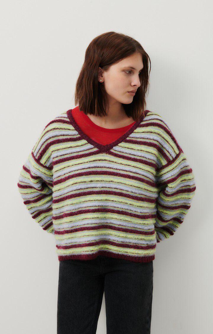 american vintage Pull femme East - RAYURES BORDEAUX CHINE 52 Manches longues Vert - H23