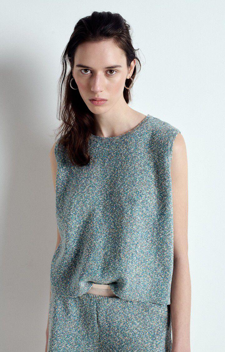 american vintage Pull femme Frymow - TROPICO MOULINE 0 Sans manches Bleu - E25