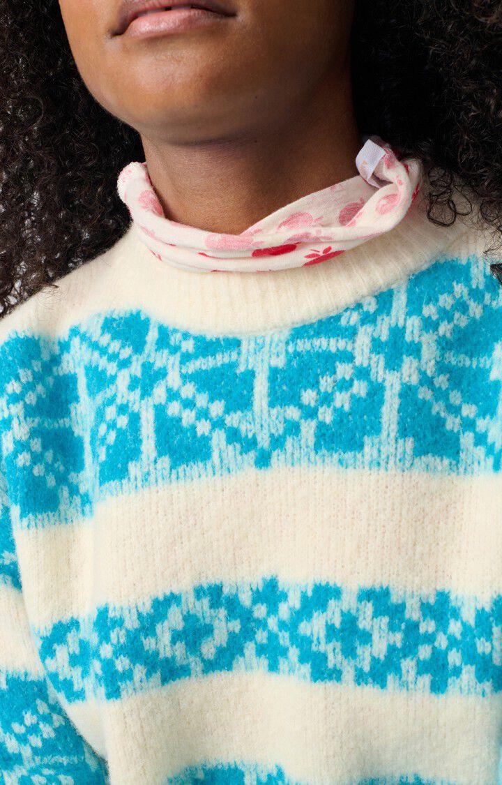 American Vintage Pull Femme Gylson - ECRU JACQUARD TURQUOISE 51 Manches Longues Beige - H24