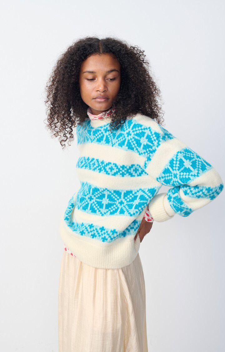 american vintage Pull femme Gylson - ECRU JACQUARD TURQUOISE 51 Manches longues Beige - H24
