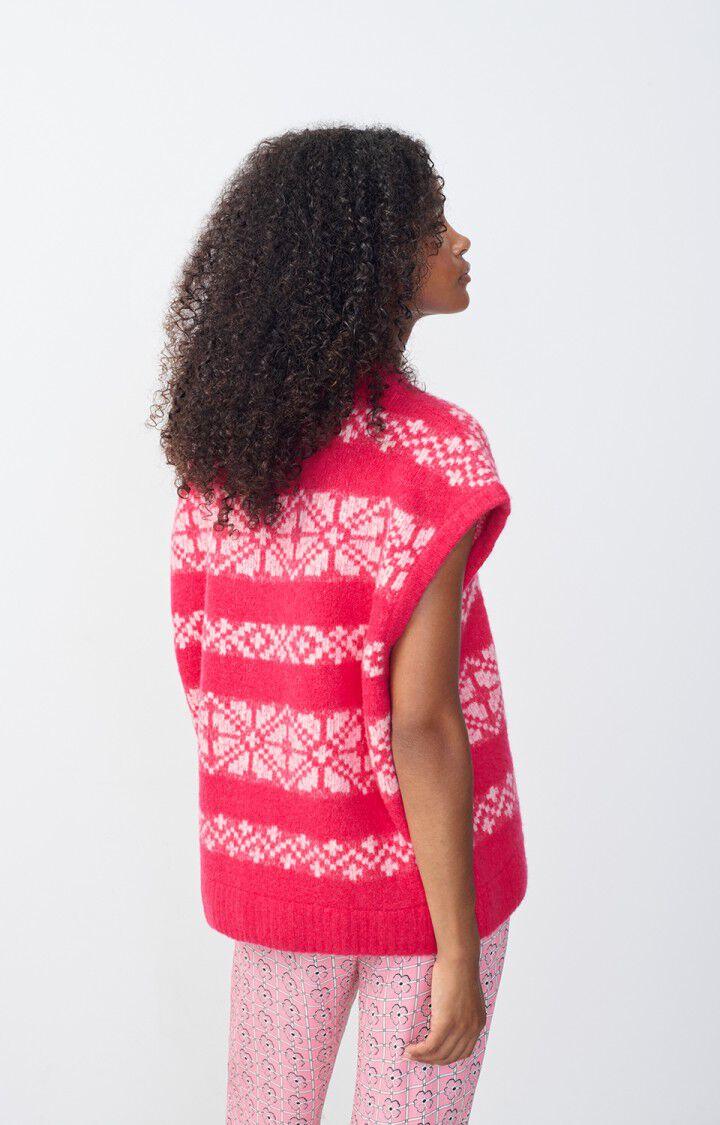 American Vintage Pull Femme Gylson - FUCHSIA JACQUARD ECRU 0 Sans Manches Rose - H24