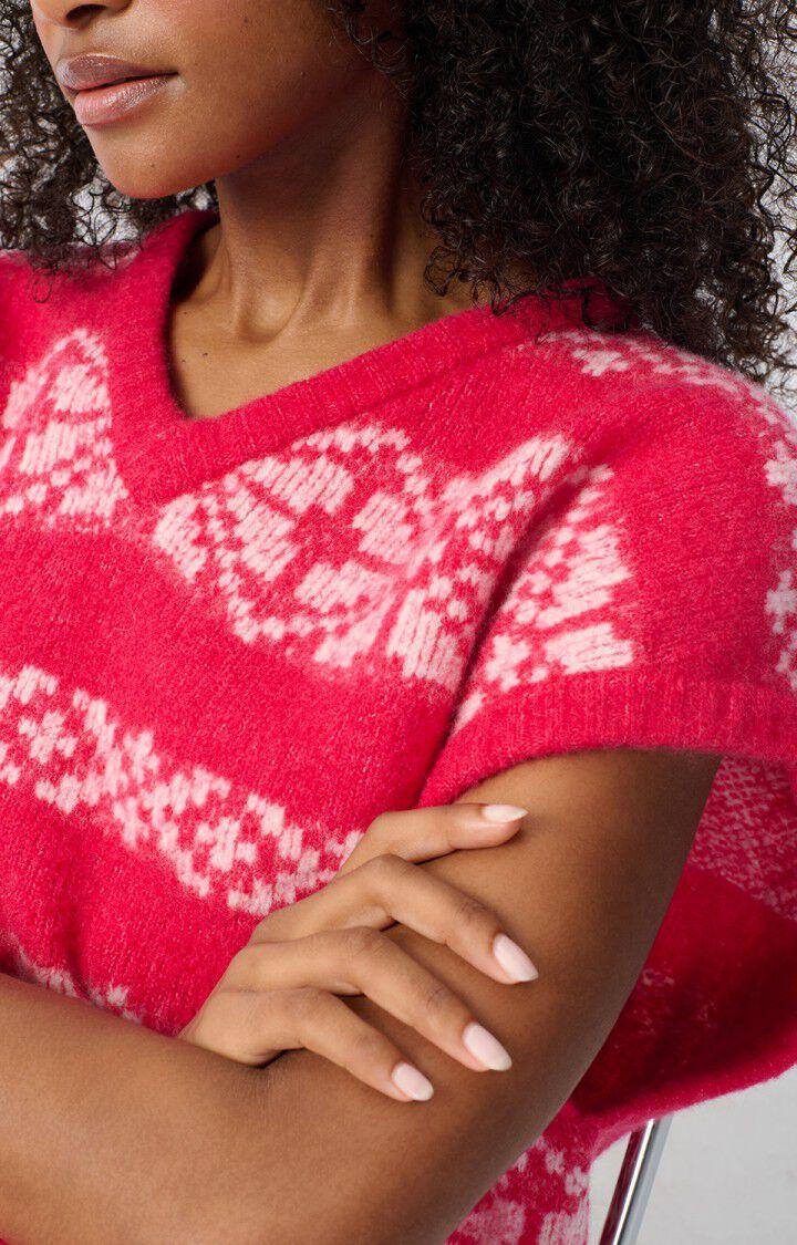 American Vintage Pull Femme Gylson - FUCHSIA JACQUARD ECRU 0 Sans Manches Rose - H24