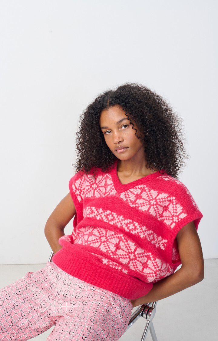 american vintage Pull femme Gylson - FUCHSIA JACQUARD ECRU 0 Sans manches Rose - H24