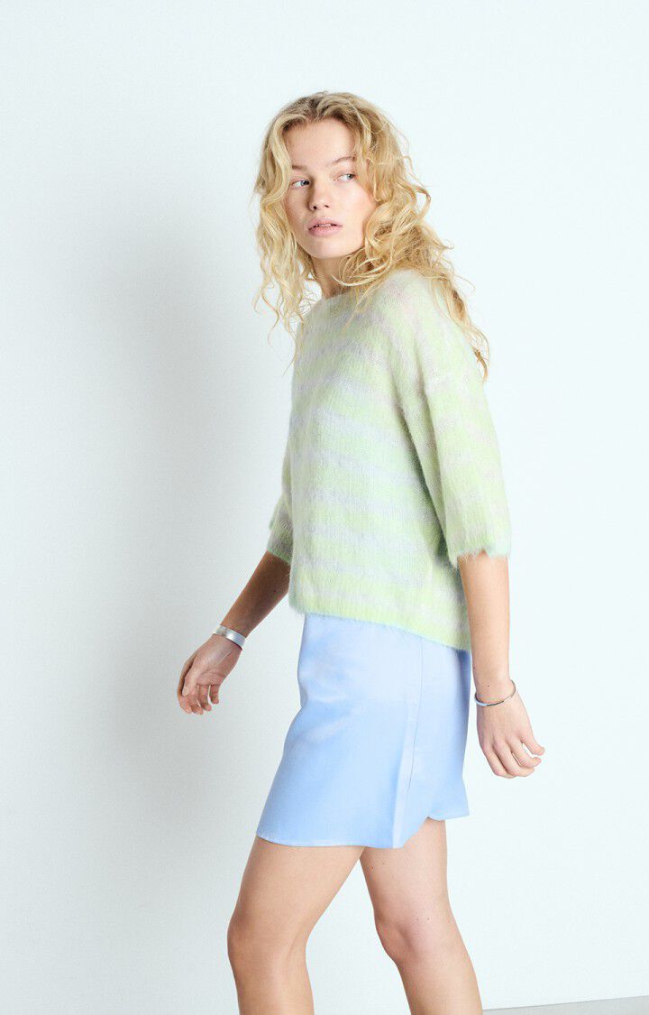 American Vintage Pull Femme Nenybay - POLAIRE CHINE RAYE AMANDE 22 Manches Courtes Gris - E25