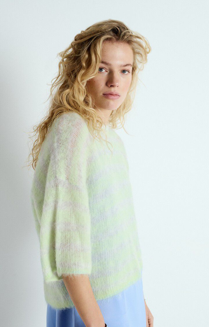 american vintage Pull femme Nenybay - POLAIRE CHINE RAYE AMANDE 22 Manches courtes Gris - E25