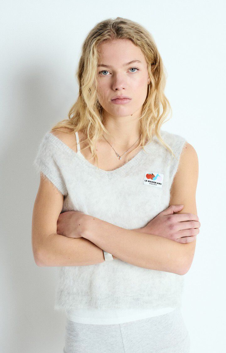 american vintage Pull femme Nenybay - POLAIRE CHINE Sans manches Gris - E25