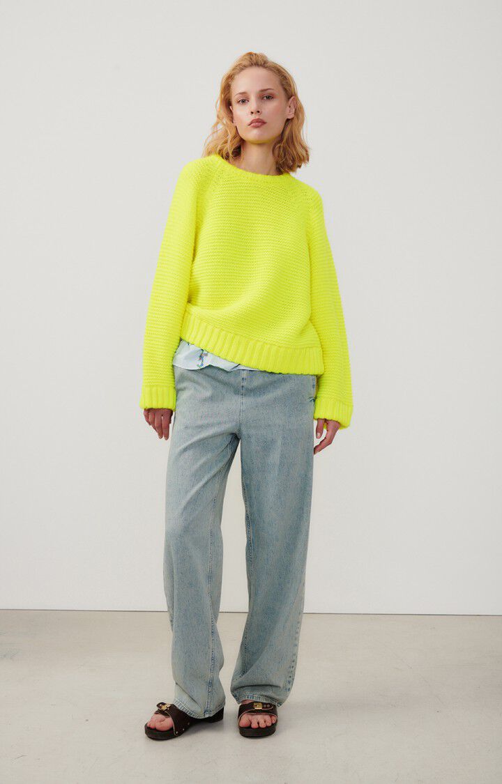American Vintage Pull Femme Nolcity - JAUNE FLUO 62 Manches Longues Jaune - E24