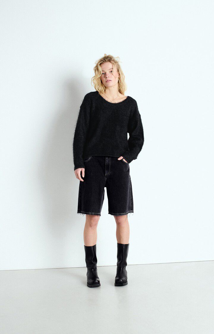 American Vintage Pull Femme Nuny - ANTHRACITE CHINE 50 Manches Longues Gris - E25