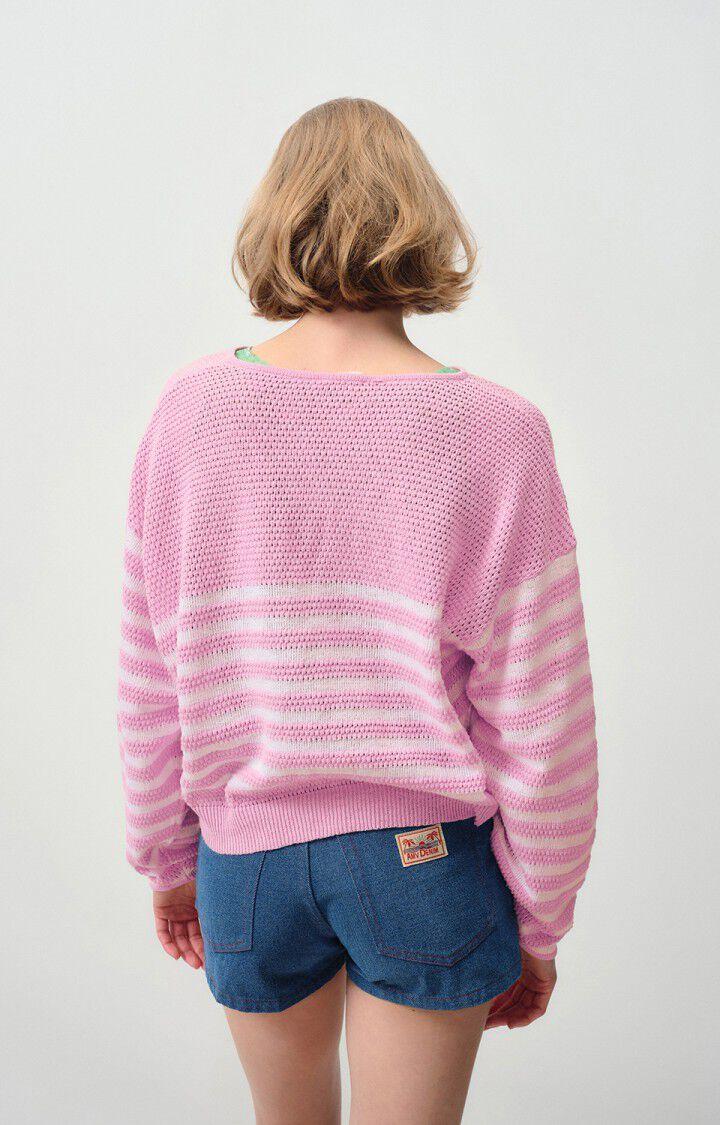 American Vintage Pull Femme Nyama - PIVOINE RAYE BLANC 47 Manches Longues Rose - E24