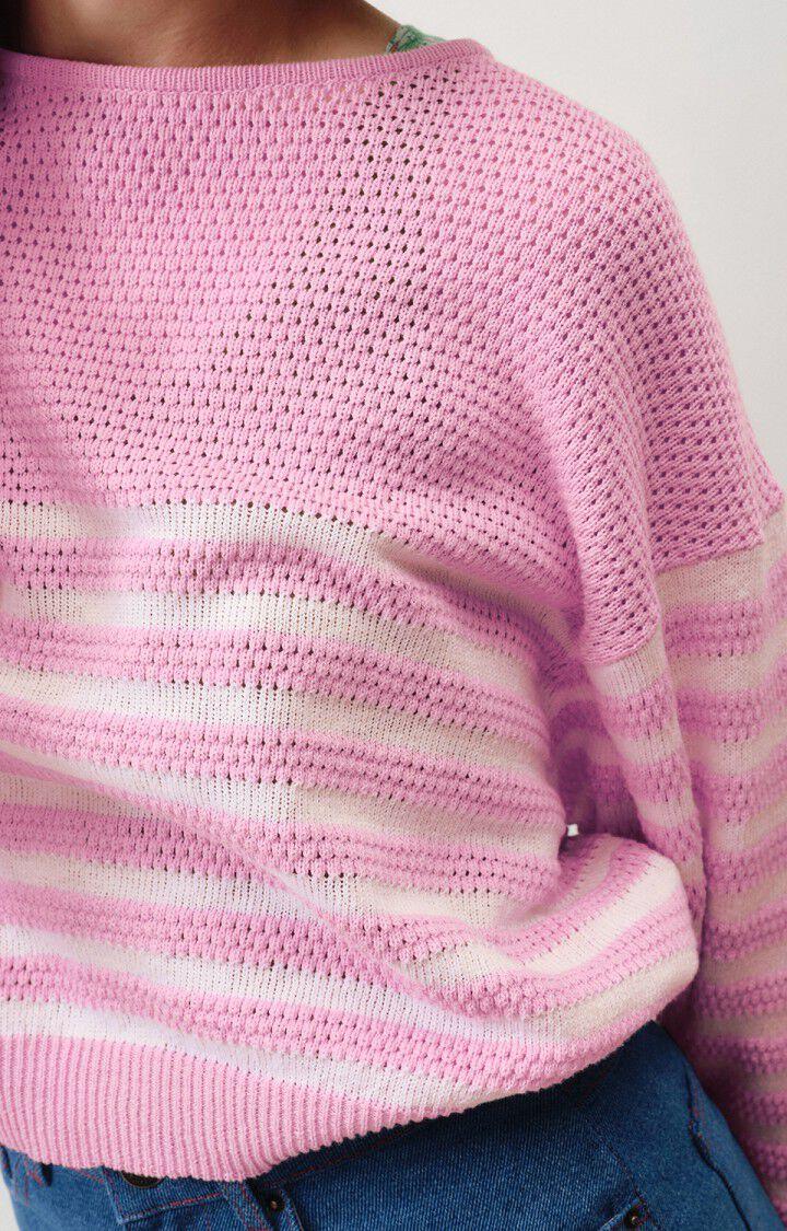 American Vintage Pull Femme Nyama - PIVOINE RAYE BLANC 47 Manches Longues Rose - E24