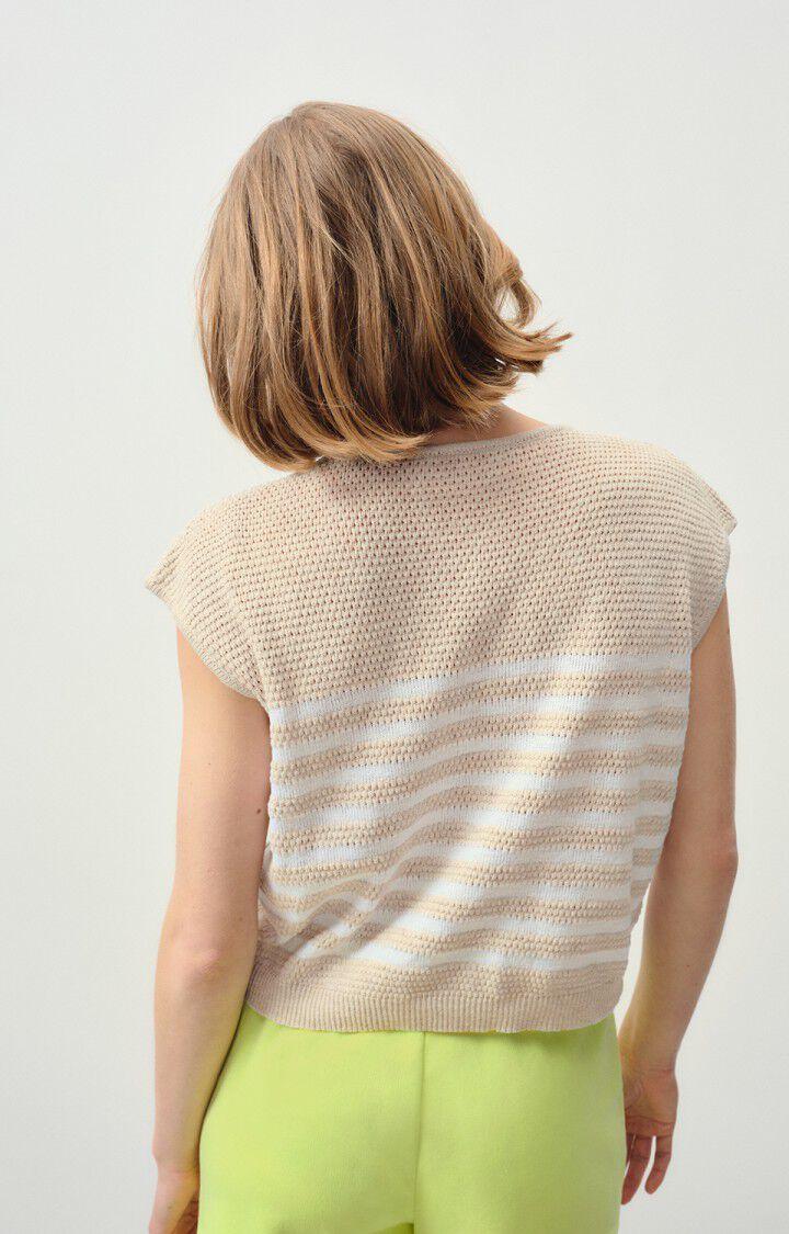 American Vintage Pull Femme Nyama - RAPHIA CHINE RAYE BLANC 0 Sans Manches Beige - E24