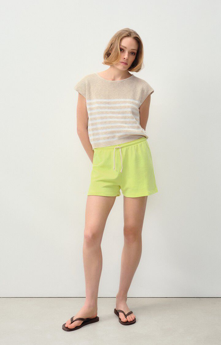 American Vintage Pull Femme Nyama - RAPHIA CHINE RAYE BLANC 0 Sans Manches Beige - E24