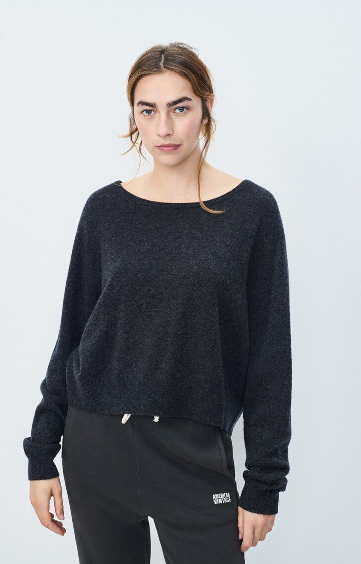 american vintage Pull femme Raxow - CHARBON CHINE 54 Manches longues Noir - E25