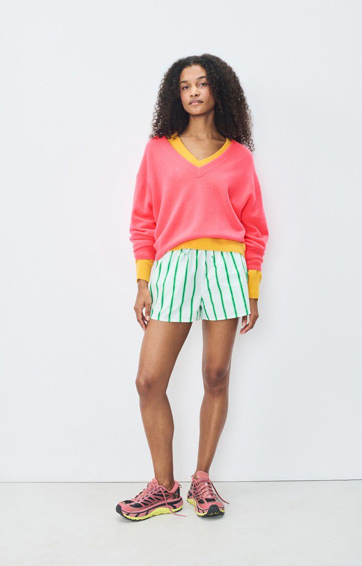 American Vintage Pull Femme Raxow - HORTENSIA FLUO 51 Manches Longues Rose - E25