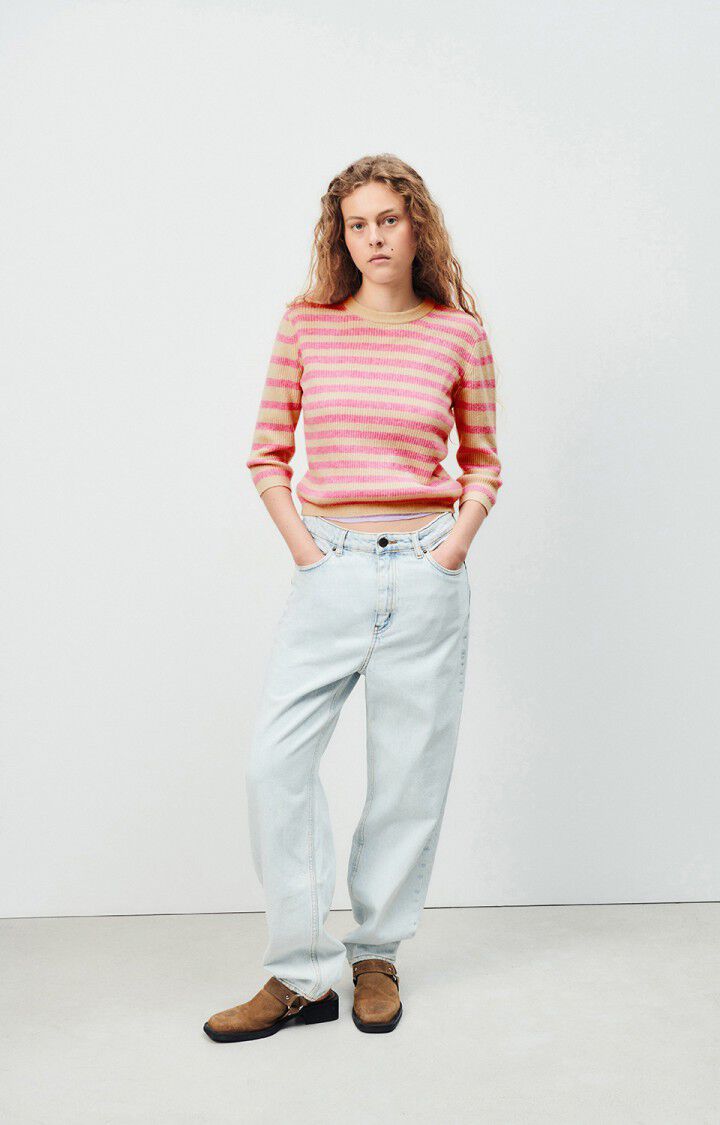 American Vintage Pull Femme Raxow - NATUREL RAYE PRINCESSE CHINE 47 Manches 7/8 Beige - H24