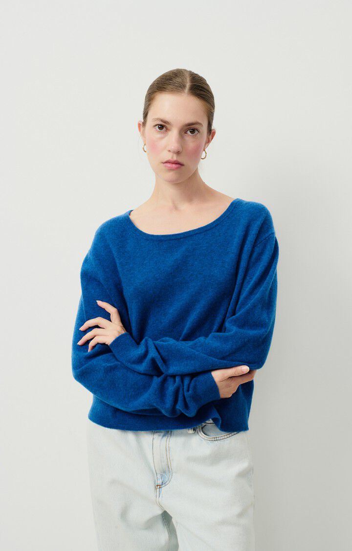 american vintage Pull femme Raxow - OLYMPIADE CHINE 54 Manches longues Bleu - H24