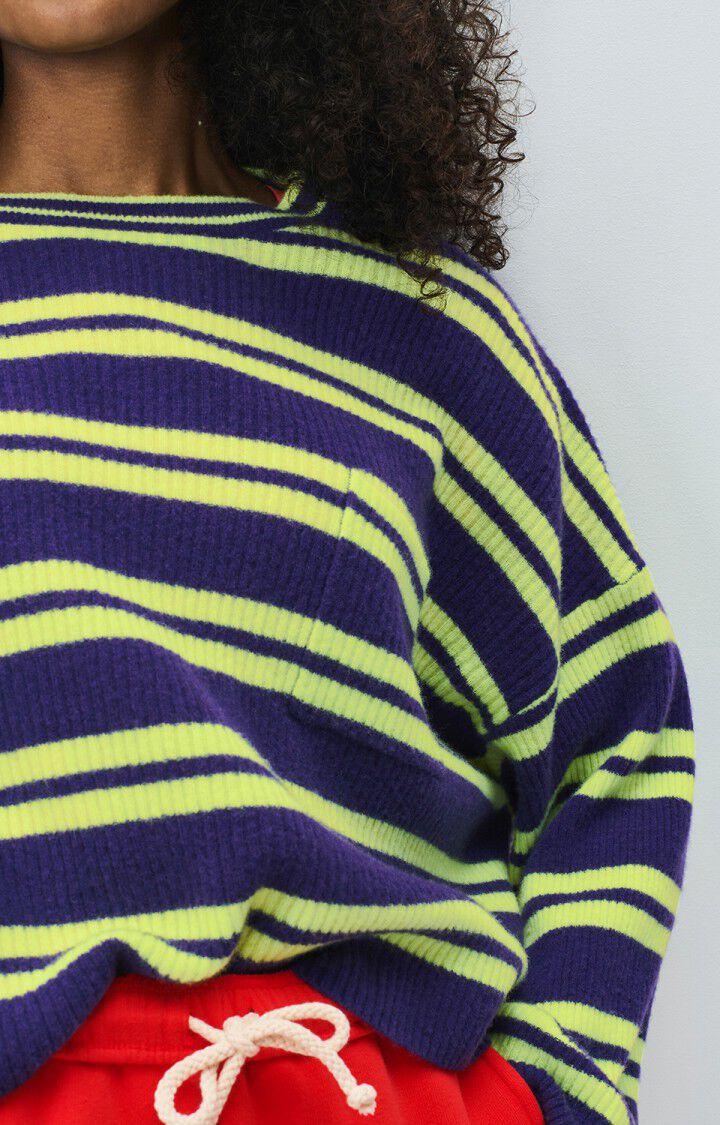 American Vintage Pull Femme Raxow - VIOLET RAYURES JAUNE FLUO 38 Manches Longues Violet - E25