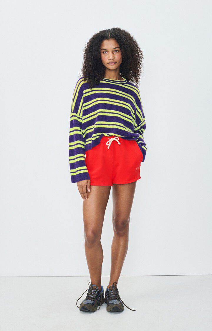 American Vintage Pull Femme Raxow - VIOLET RAYURES JAUNE FLUO 38 Manches Longues Violet - E25