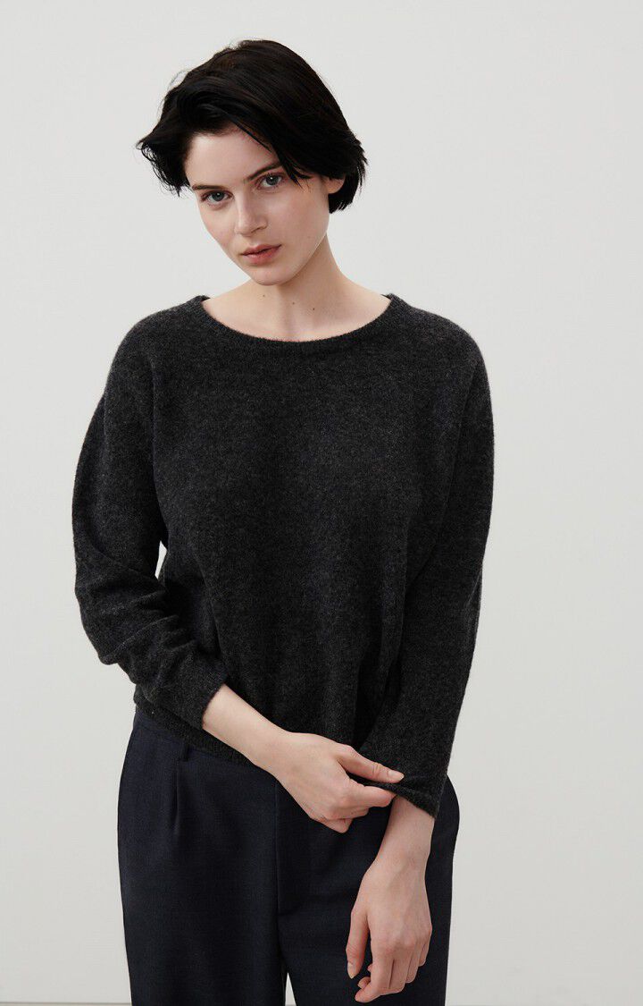 american vintage Pull femme Razpark - CHAUVE SOURIS CHINE 46 Manches longues Noir - E24