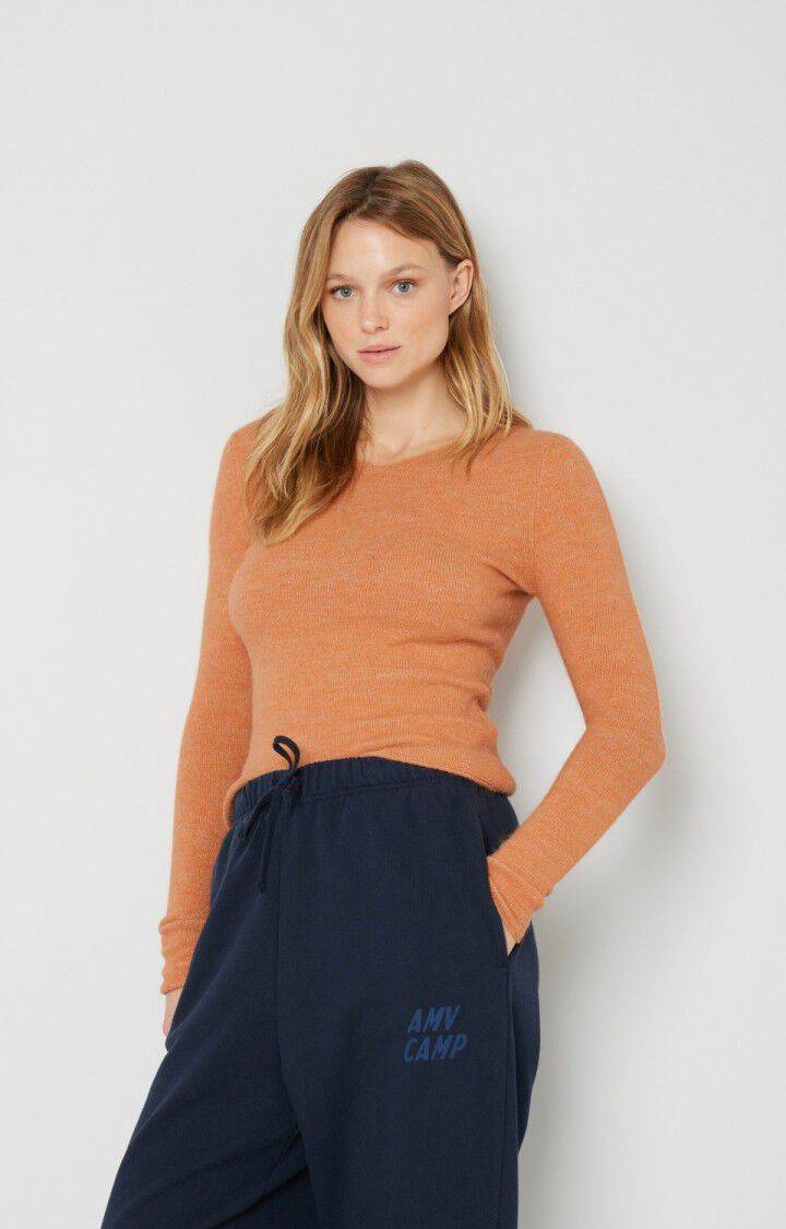 american vintage Pull femme Tidsburg - MELON GLACE CHINE Manches longues Orange - H21