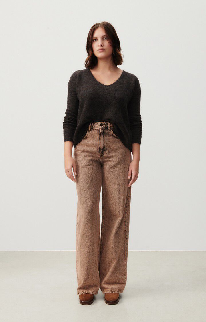 American Vintage Pull Femme Tyji - ECORCE MULTICHINE 49 Manches Longues Marron - H23