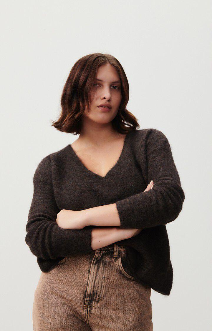 american vintage Pull femme Tyji - ECORCE MULTICHINE 49 Manches longues Marron - H23