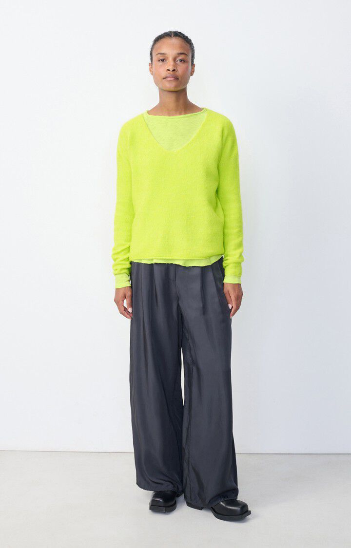 American Vintage Pull Femme Tyji - JAUNE FLUO 49 Manches Longues Jaune - H23