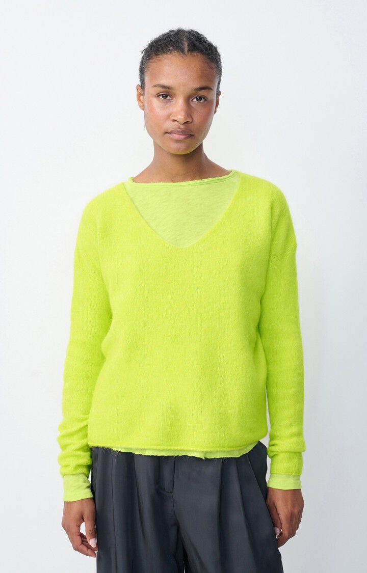 american vintage Pull femme Tyji - JAUNE FLUO 49 Manches longues Jaune - H23