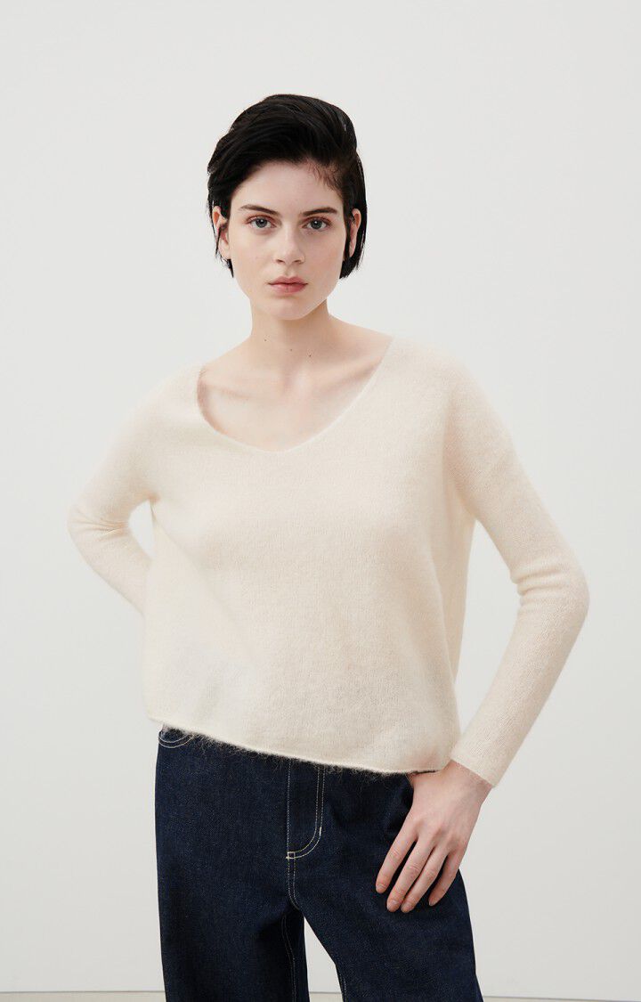 american vintage Pull femme Tyji - NACRE 49 Manches longues Blanc - H23