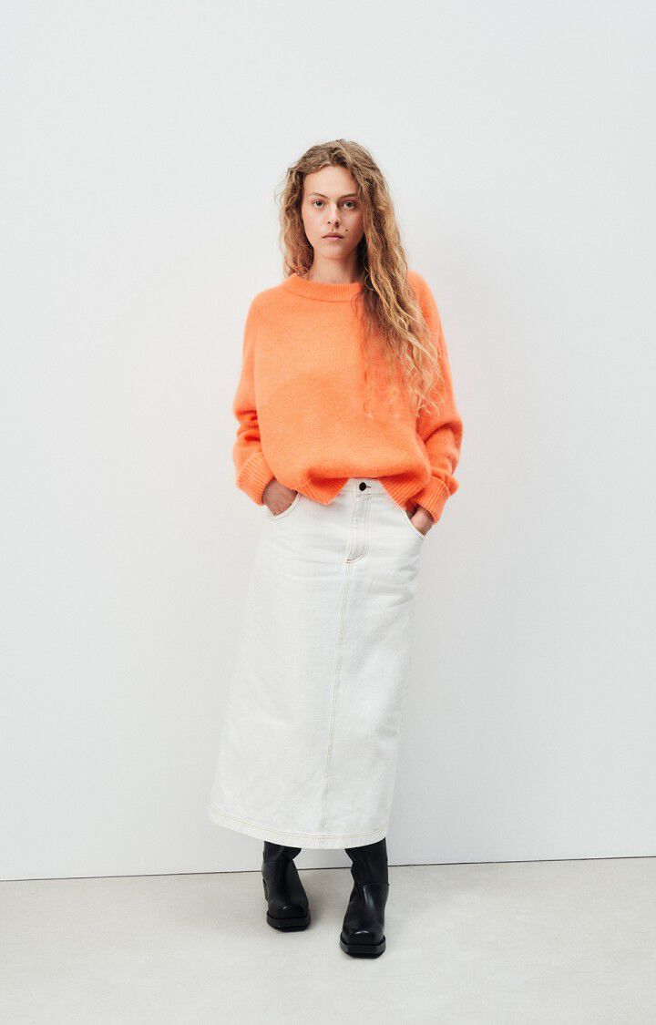 American Vintage Pull Femme Vitow - CAROTTE FLUO CHINE 48 Manches Longues Orange - E25