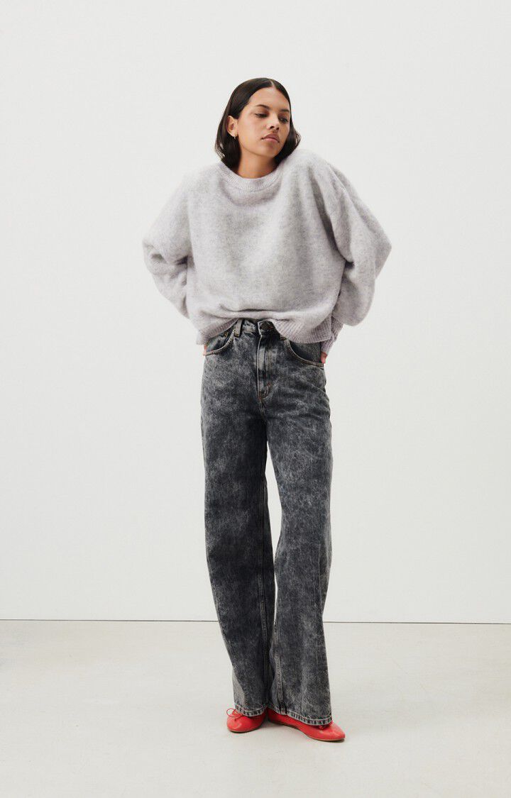 American Vintage Pull Femme Vitow - GRIS CLAIR CHINE 48 Manches Longues Gris - E25