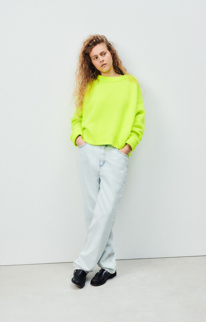 American Vintage Pull Femme Vitow - JAUNE FLUO CHINE 48 Manches Longues Jaune - H24