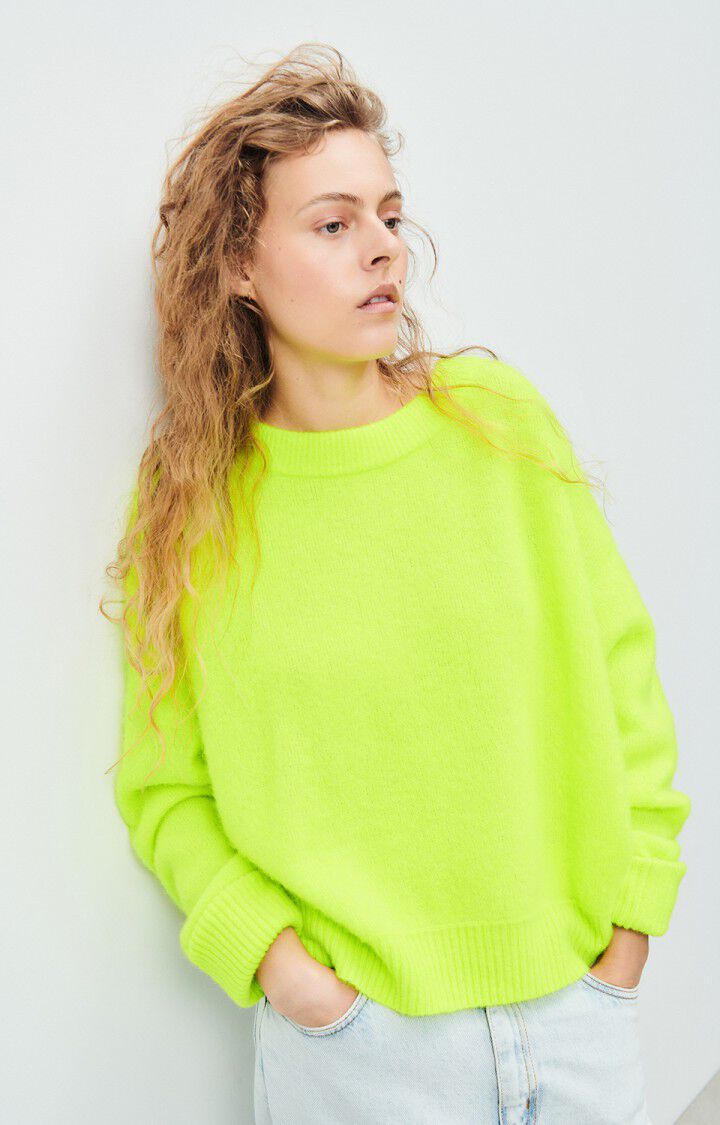 american vintage Pull femme Vitow - JAUNE FLUO CHINE 48 Manches longues Jaune - H24
