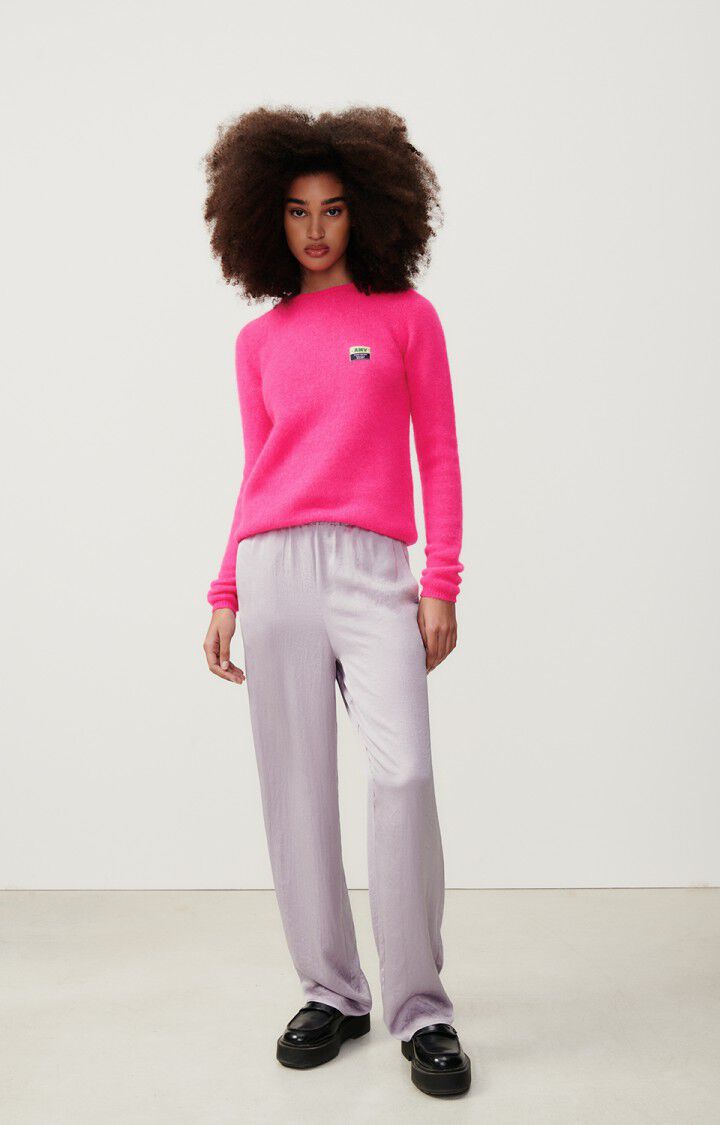 American Vintage Pull Femme Vitow - ROSE FLUO CHINE 60 Manches Longues Rose - E24
