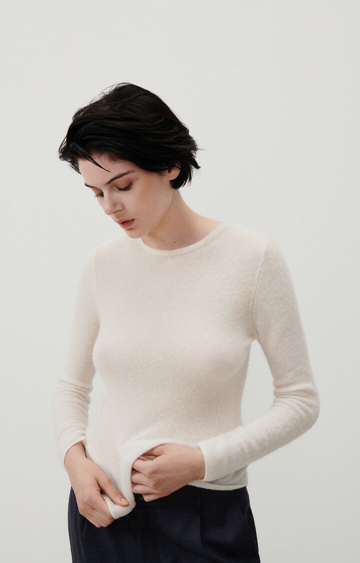 american vintage Pull femme Xinow - NACRE 62 Manches longues Blanc - H23