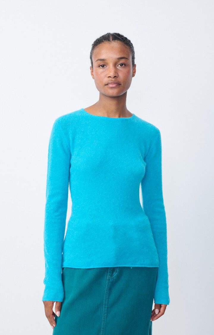 american vintage Pull femme Xinow - SPLASH CHINE 62 Manches longues Bleu - H23