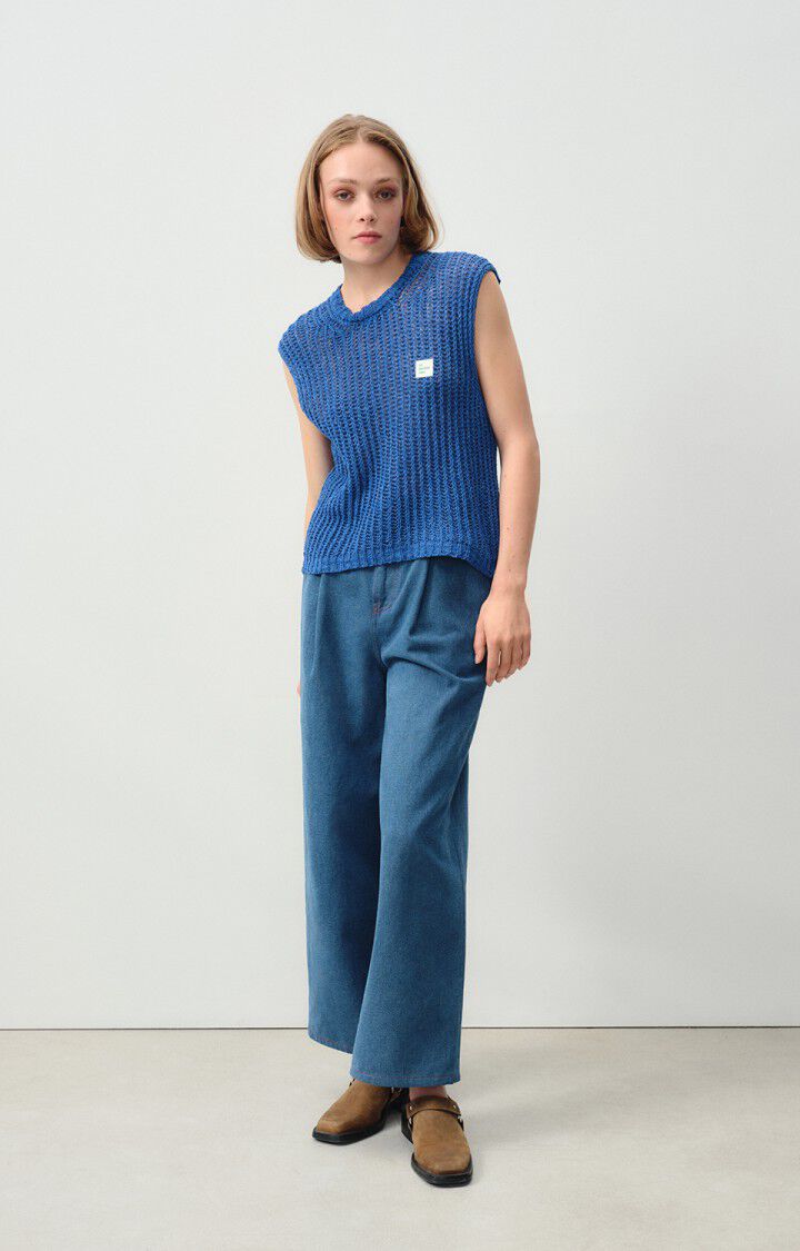 American Vintage Pull Femme Yamik - OLYMPE CHINE 0 Sans Manches Bleu - E24