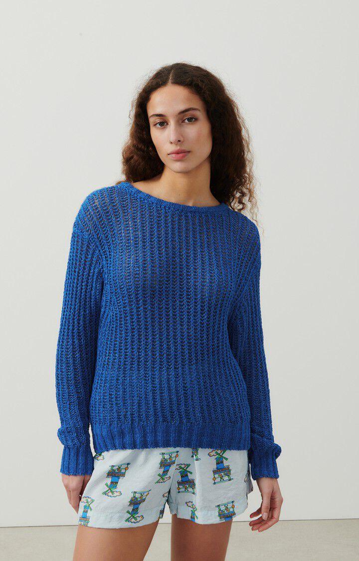 american vintage Pull femme Yamik - OLYMPE CHINE 46 Manches longues Bleu - E24