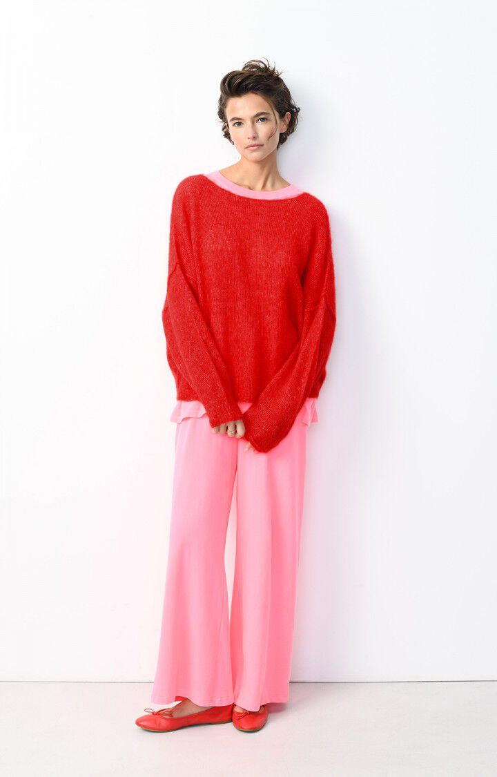 American Vintage Pull Femme Yanbay - FLAMENCO CHINE 42 Manches Longues Rouge - H24